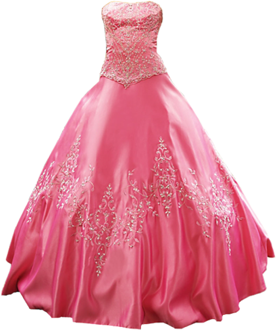 a pink ball gown on a white background