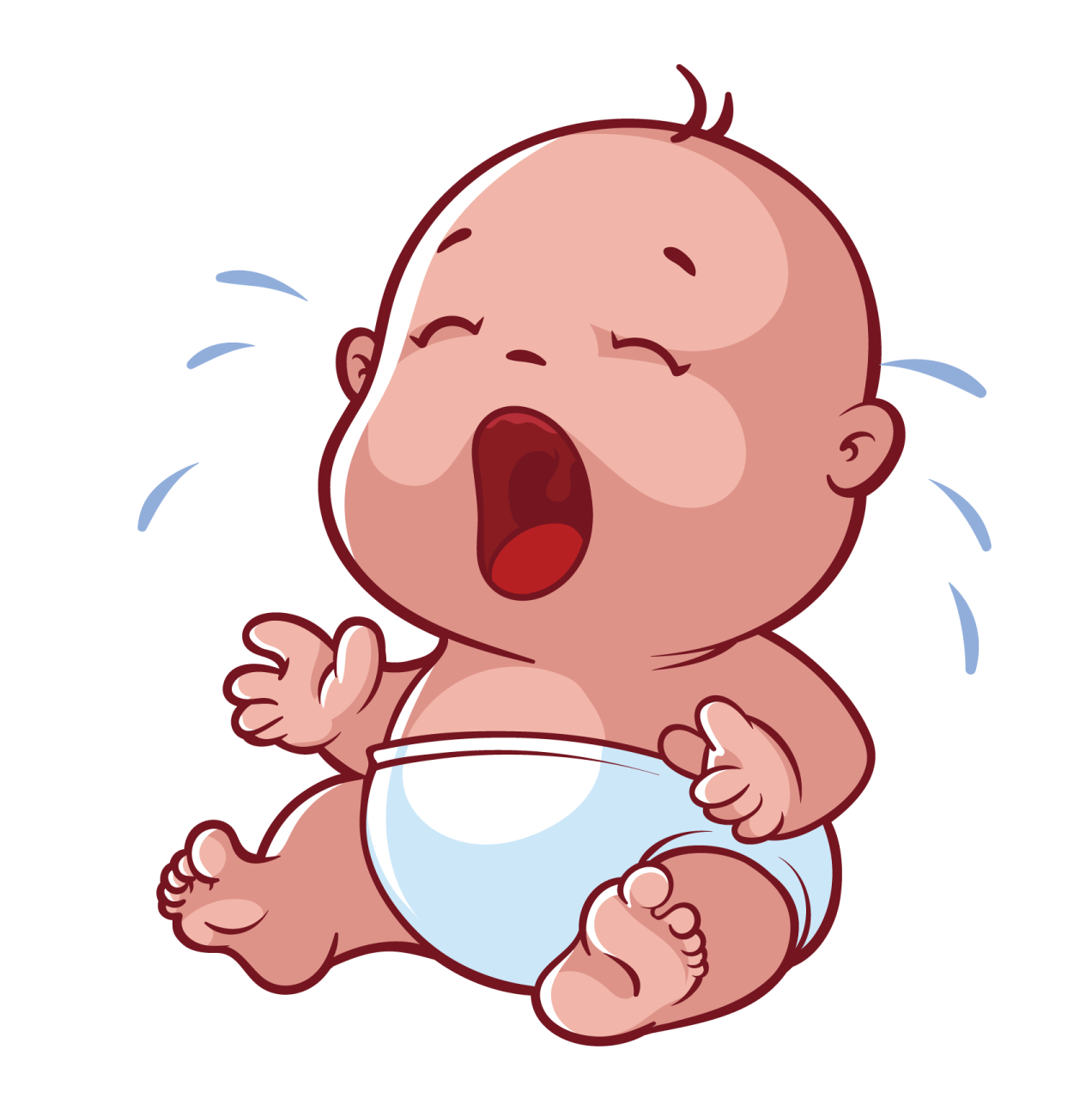 a crying baby with his mouth open