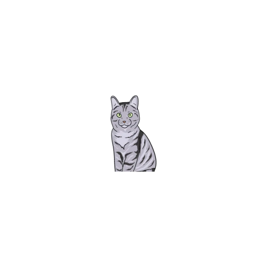 a drawing of a cat with green eyes
