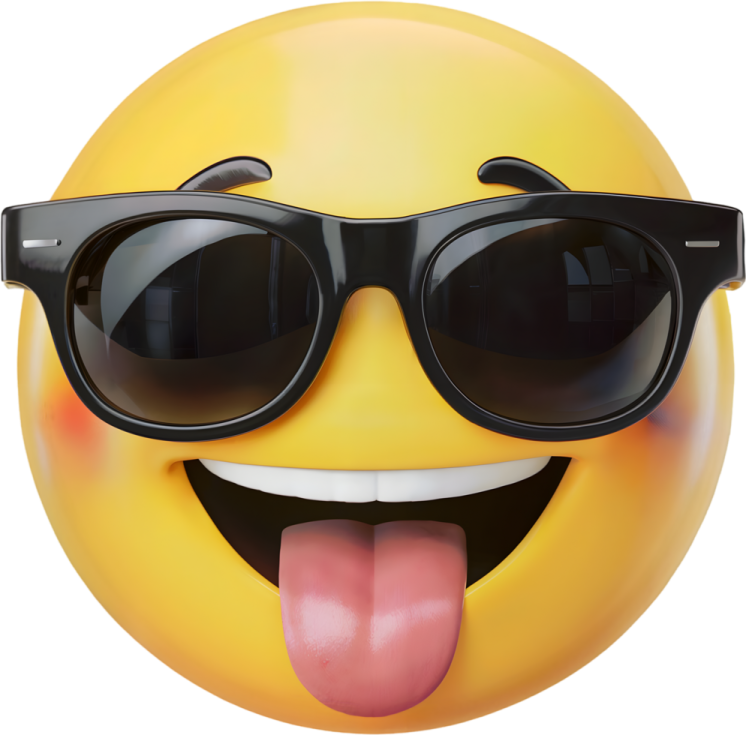 a smiley face wearing sunglasses and sticking out its tongue