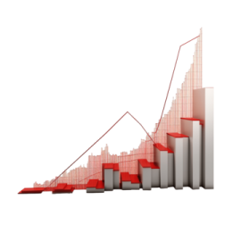 a bar chart with a red arrow on it