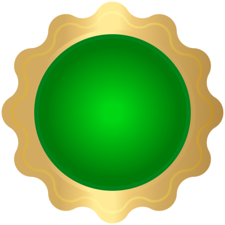 a green and gold medal
