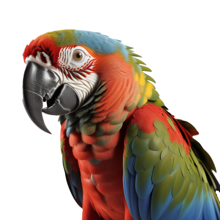 a close up of a parrot on a white background