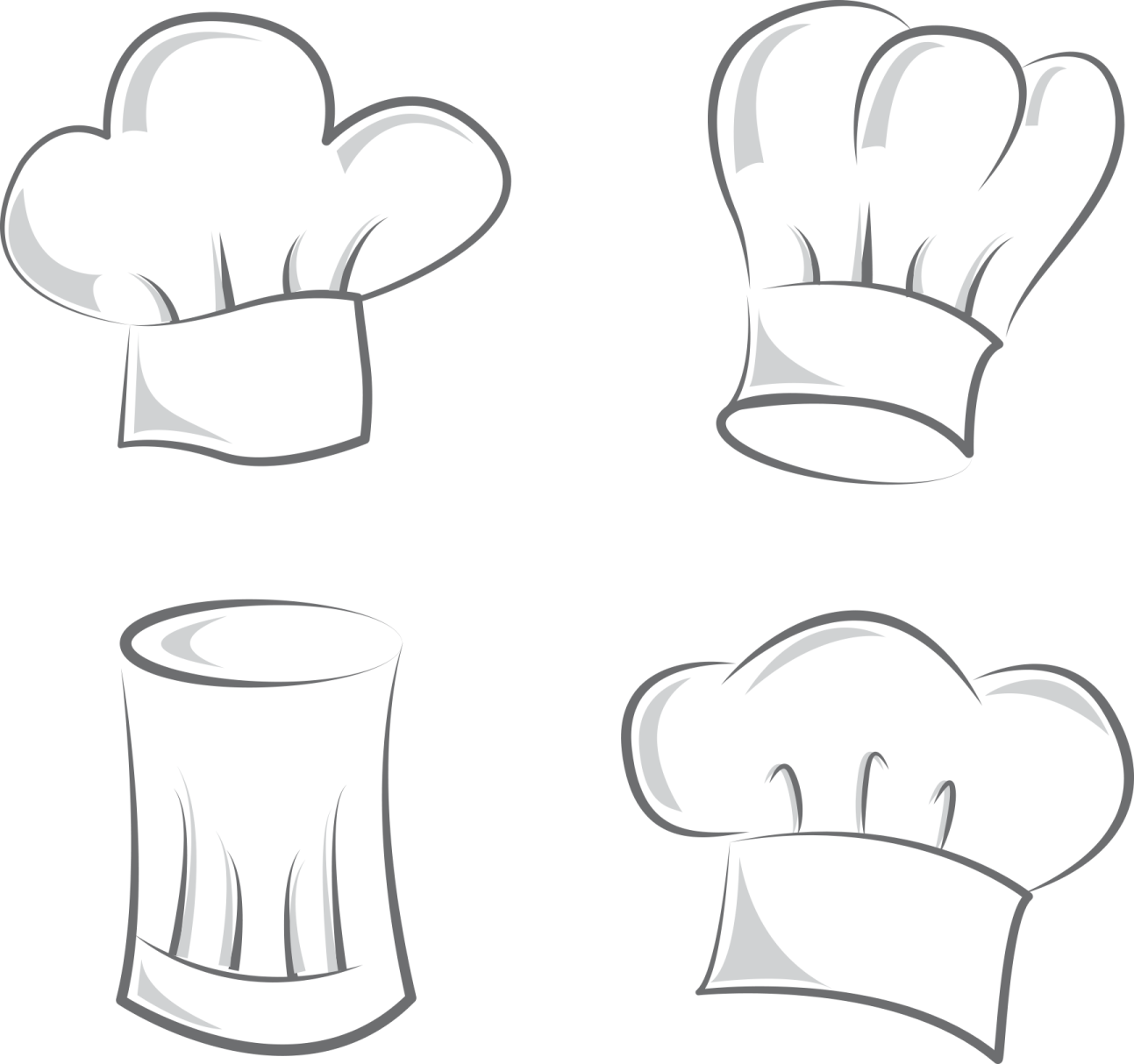 a set of four chefs hats