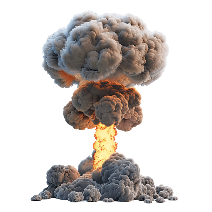 a large explosion of black smoke on a white background