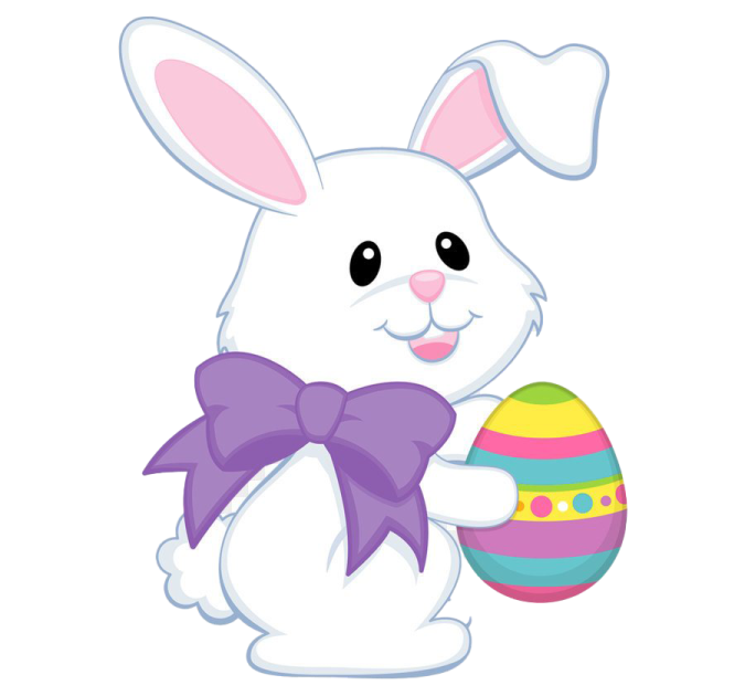 a white bunny holding an easter egg