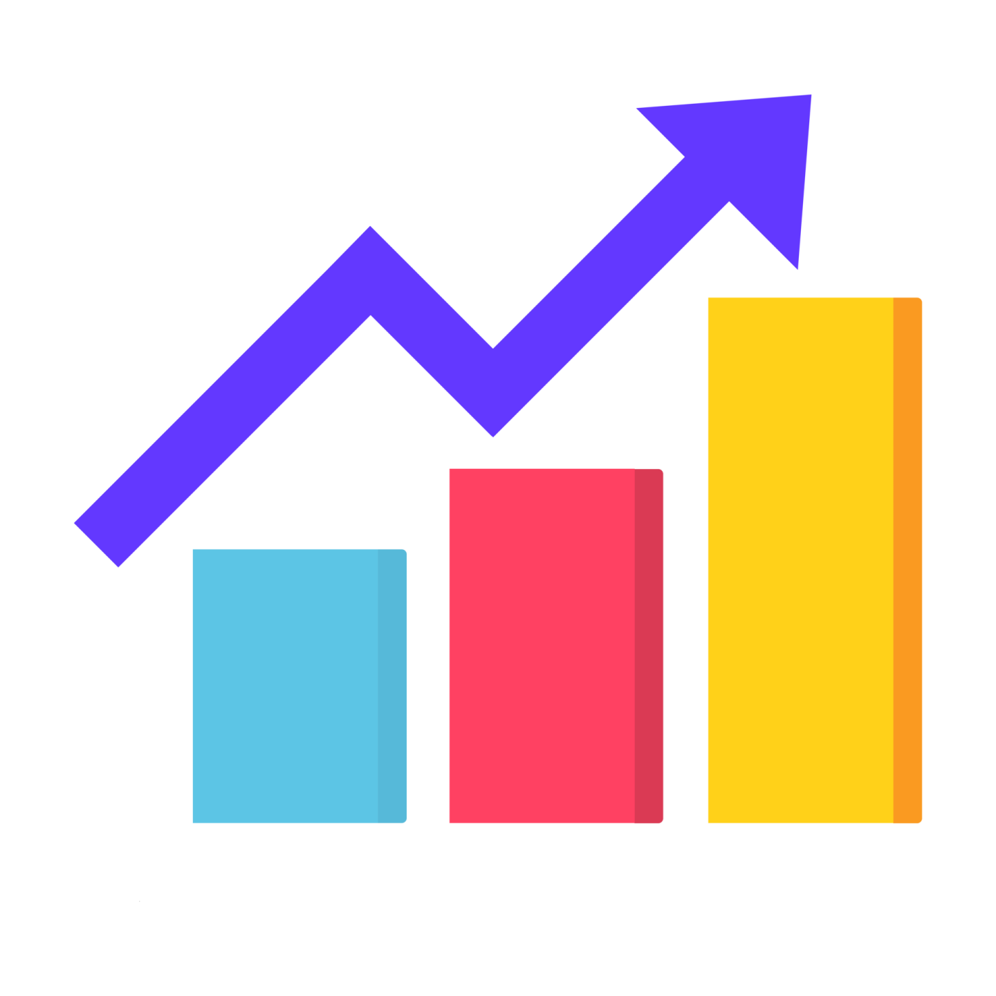 a bar chart with an arrow pointing upward