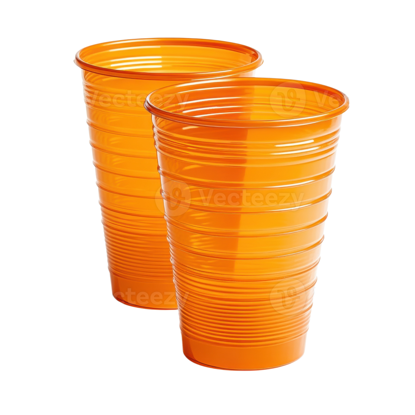 two orange plastic cups on white background