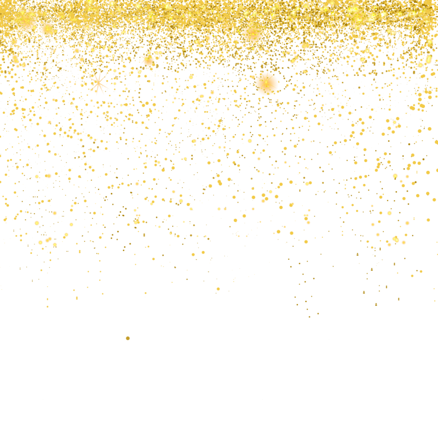 a white background with gold glitters