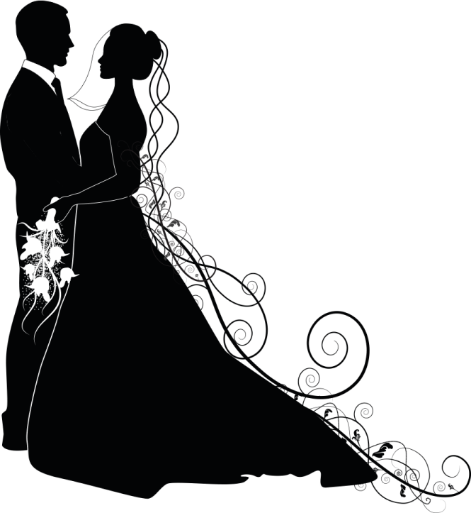 a silhouette of a bride and groom kissing