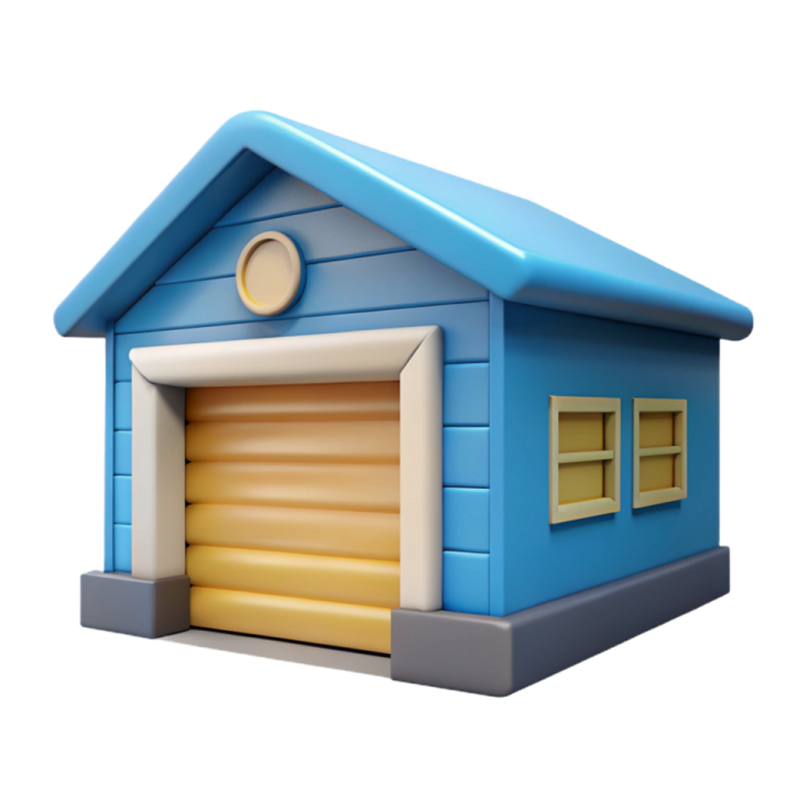 a small blue house with a yellow door
