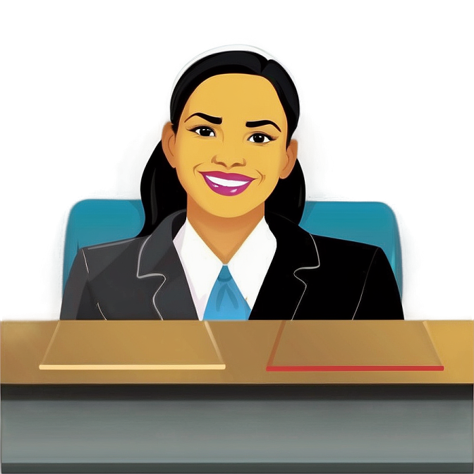 a woman in a suit sitting at a desk