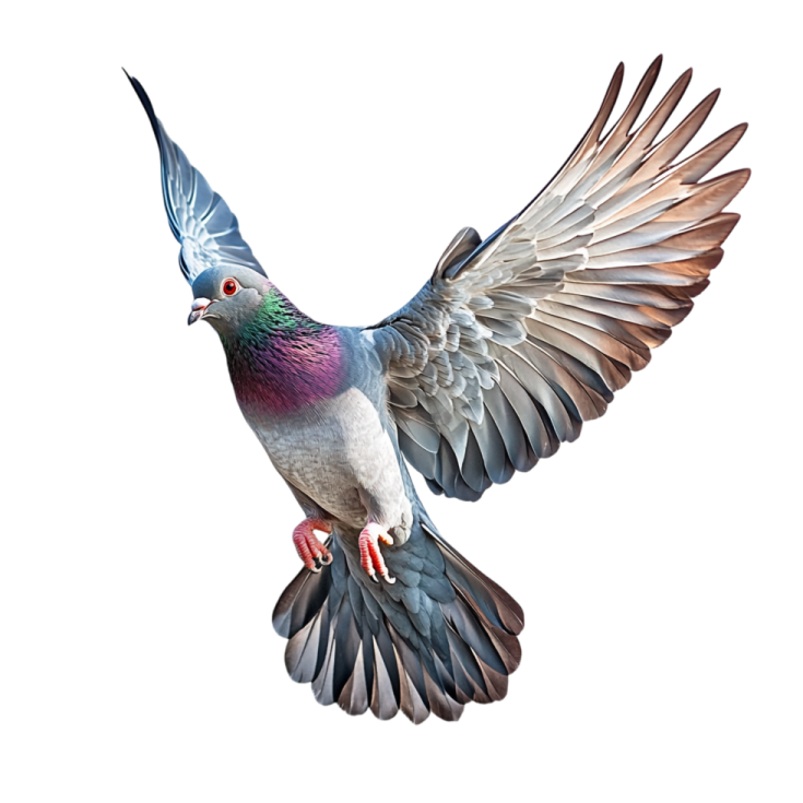 a pigeon in flight with its wings spread