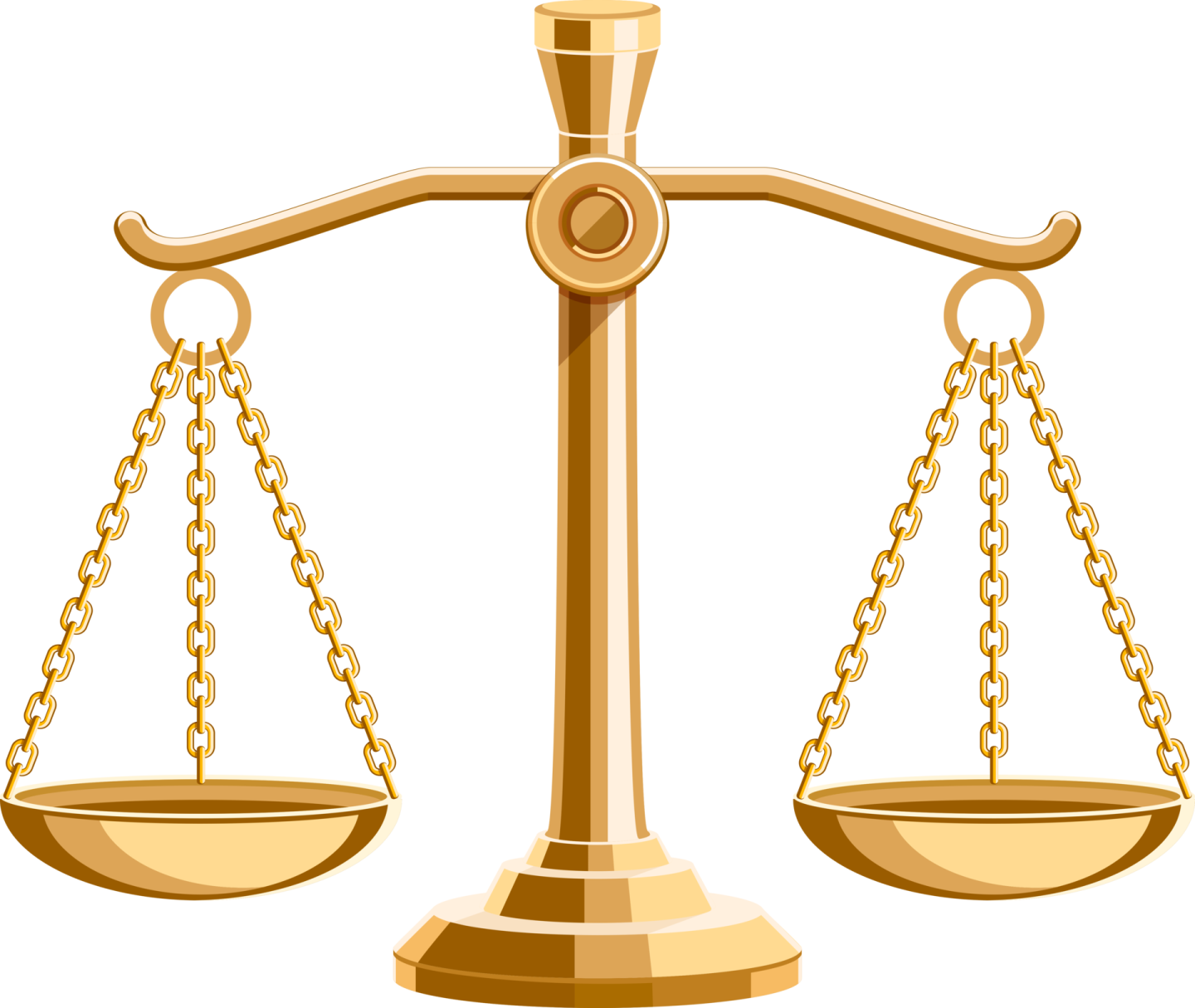 a gold balance scale on a white background