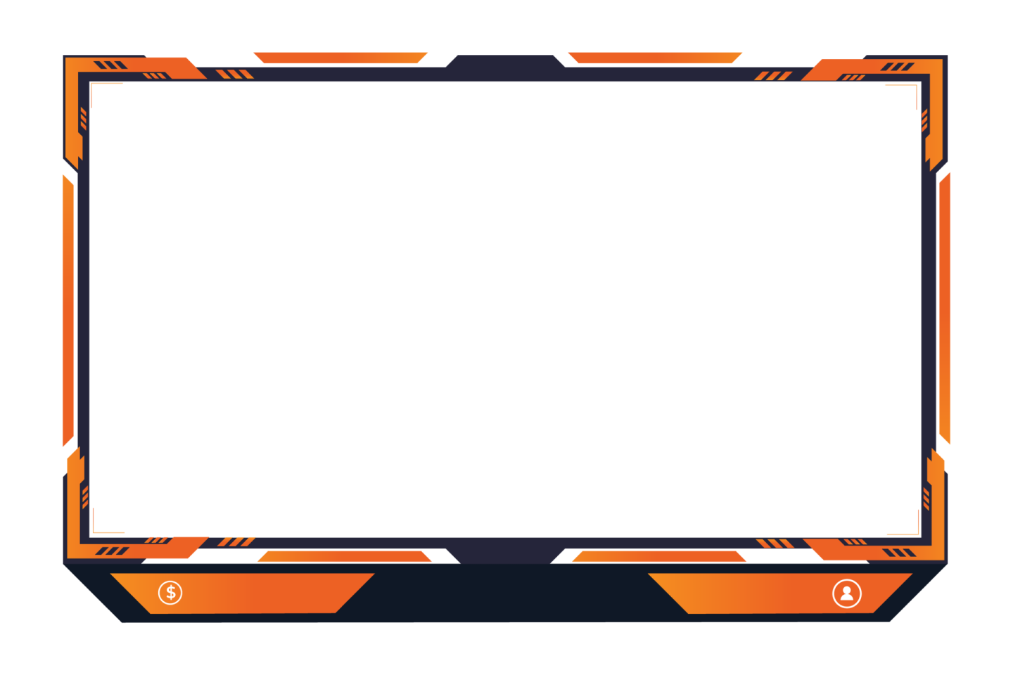 a frame with an orange and black border