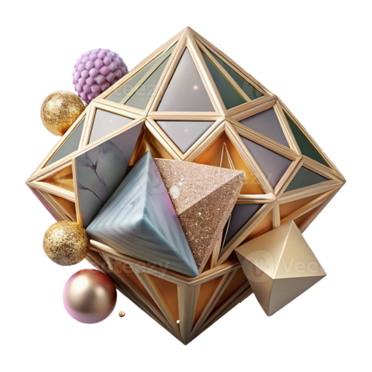 a 3d image of a diamond surrounded by christmas ornaments