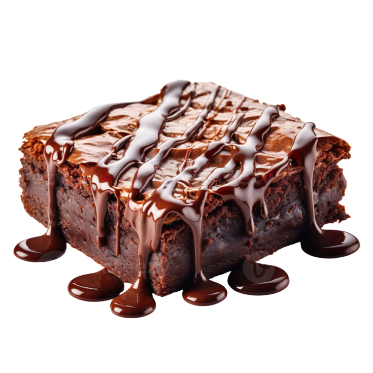 a piece of chocolate brownie on a white background