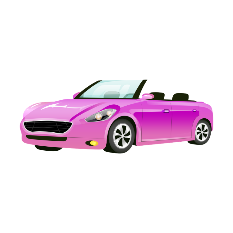 a pink convertible car on a white background