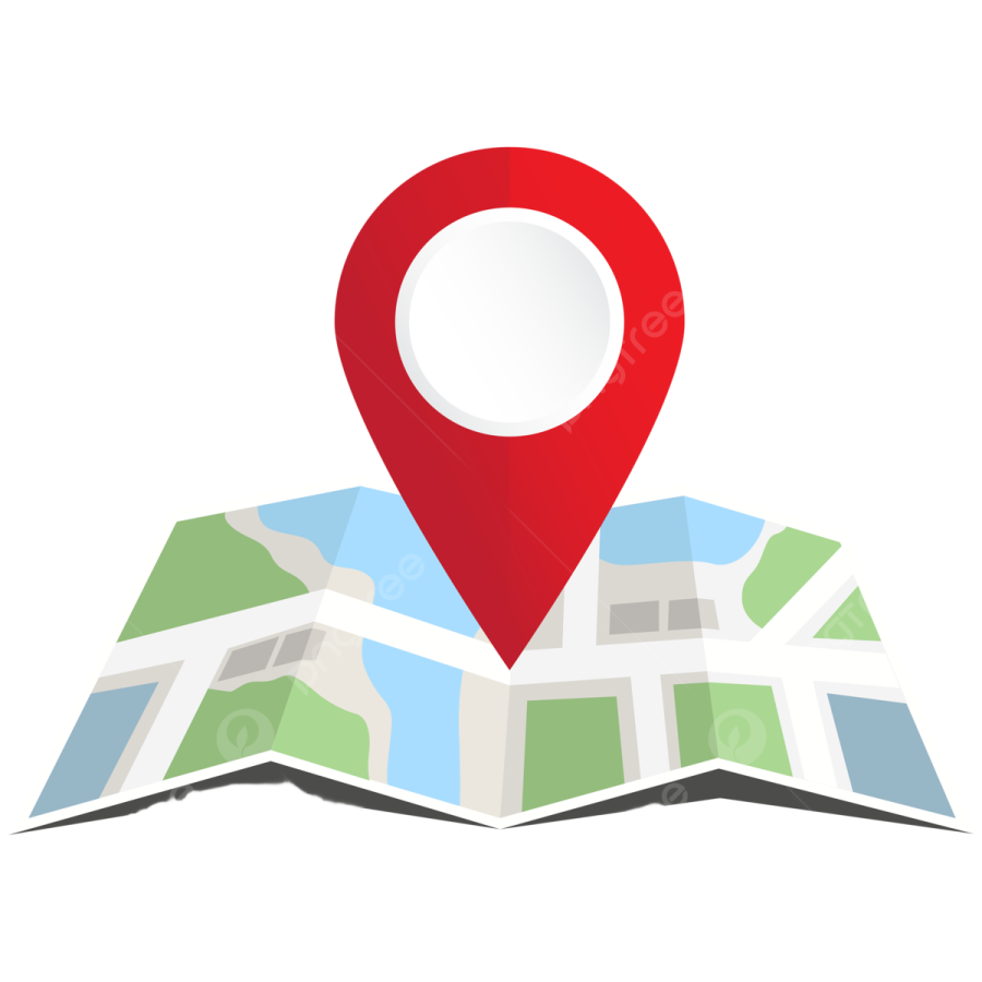 a map with a red pin on it