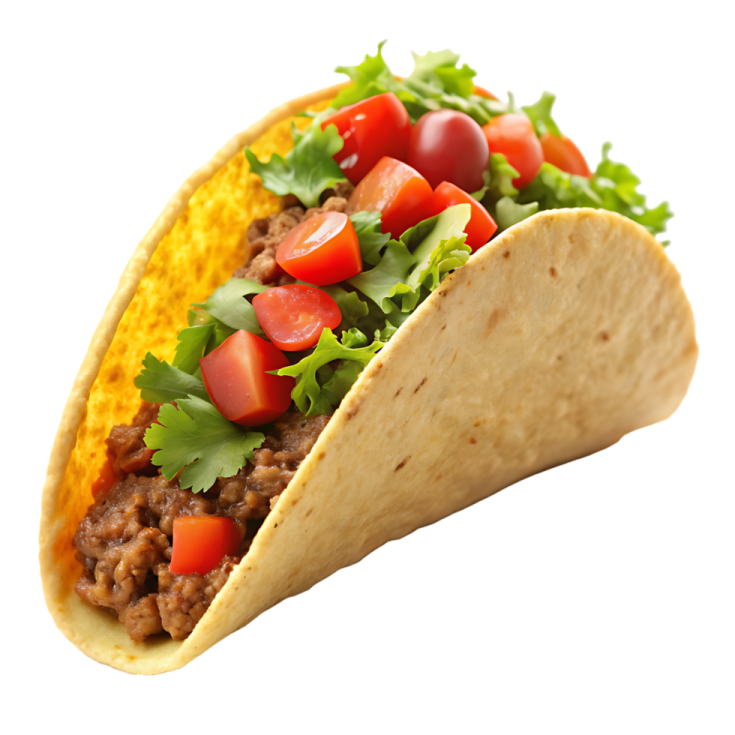 a close up of a tacoa on a white background
