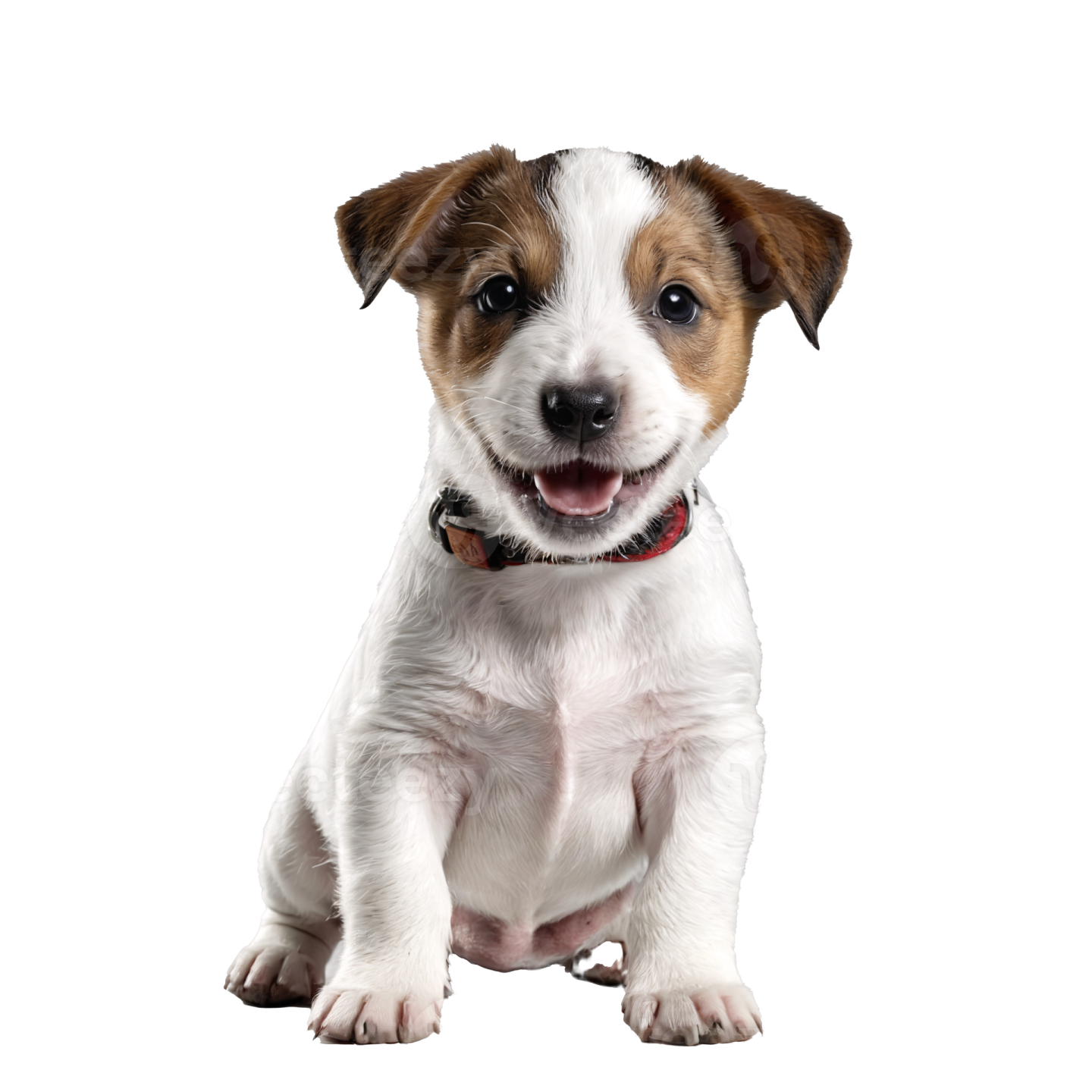 a small white and brown dog sitting down