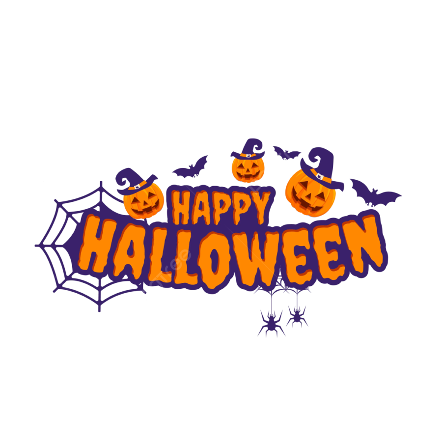 a happy halloween sign with pumpkins and spiders