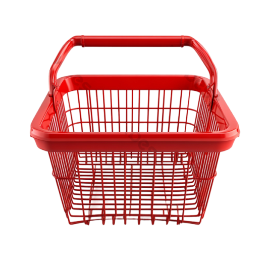 a red shopping basket on a white background