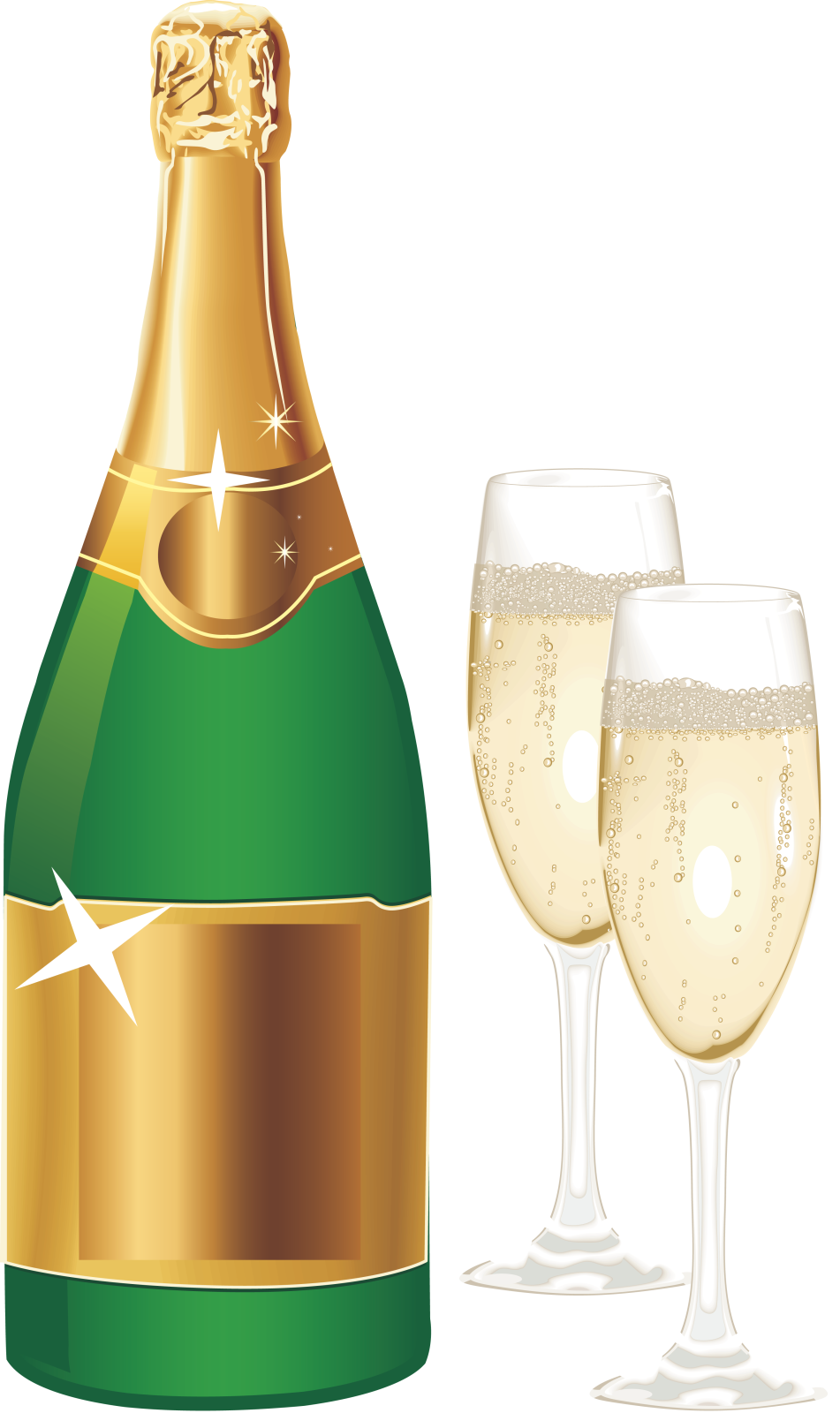 a bottle of champagne and two glasses