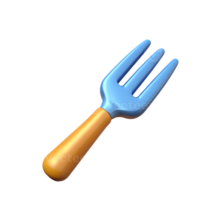 a blue plastic fork with a wooden handle