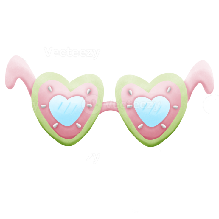 a pair of pink and green heart shaped glasses
