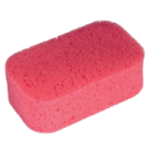 a pink sponge on a white background