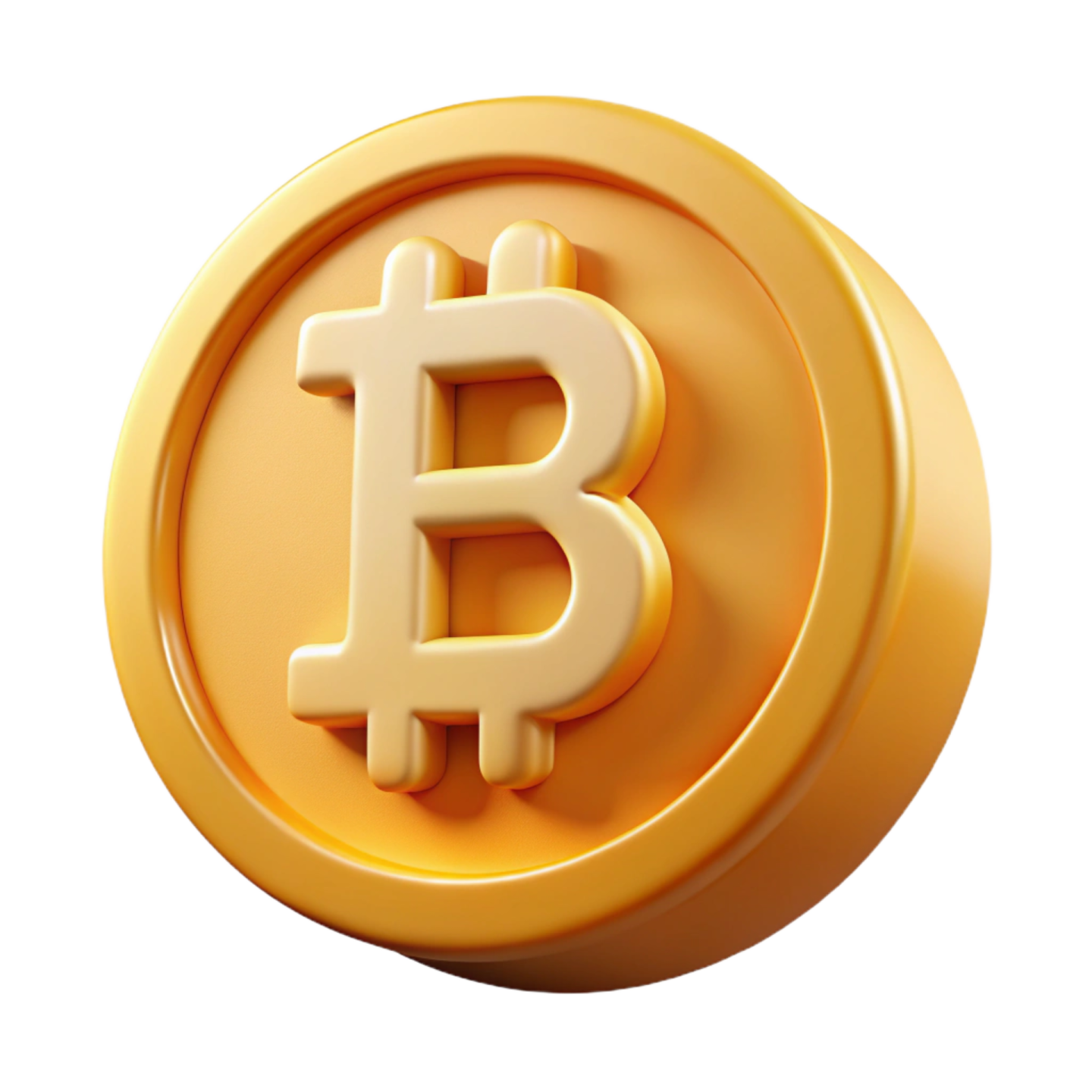 a golden bit coin on a white background