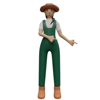 a person wearing green overalls and a brown hat