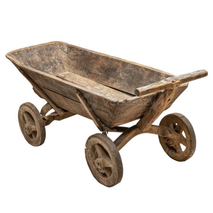 an old wooden wheelbark with wheels