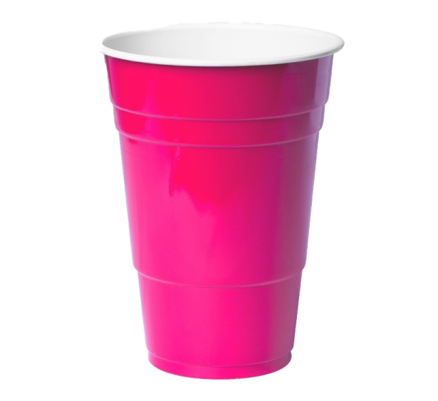 a pink plastic cup on a white background
