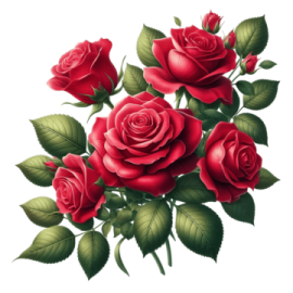 a bunch of red roses with green leaves
