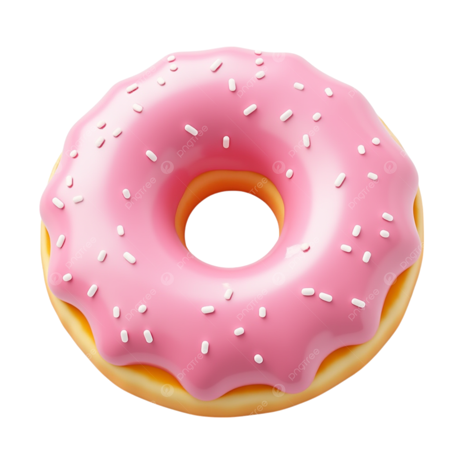 a pink donut with white sprins on it