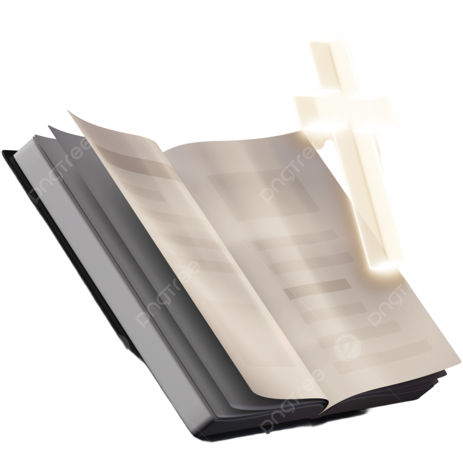 an open bible with a cross on it