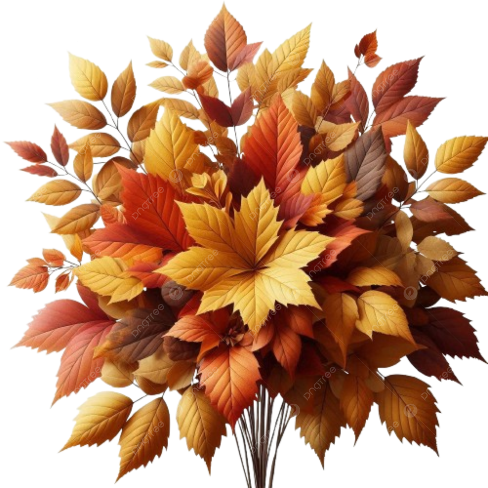 a bouquet of autumn leaves on a white background