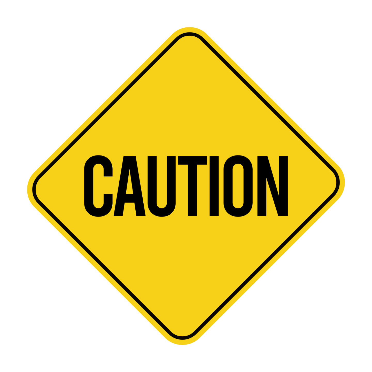 a yellow caution sign that says caution
