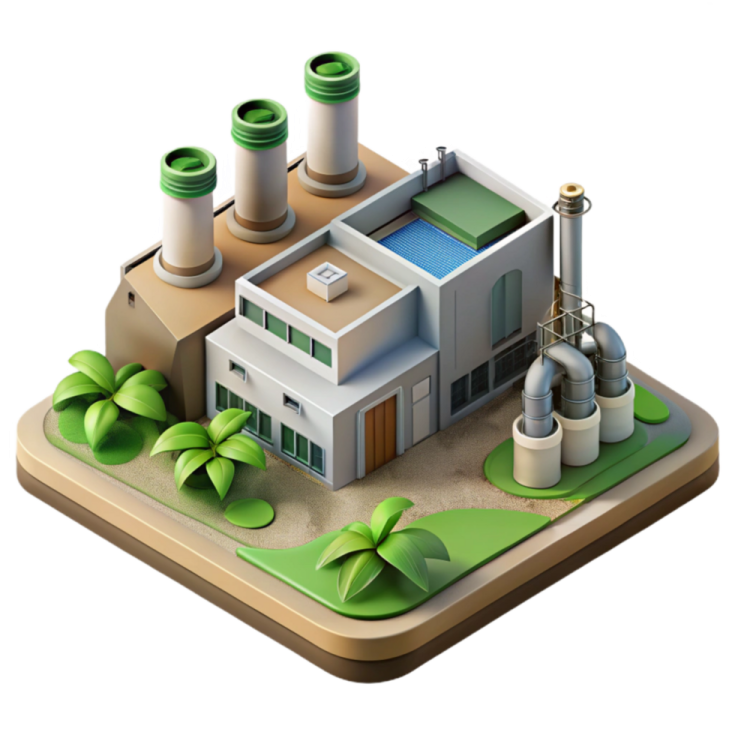 an illustration of a house with water tanks and plants