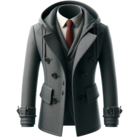 a black coat with a red tie and white shirt