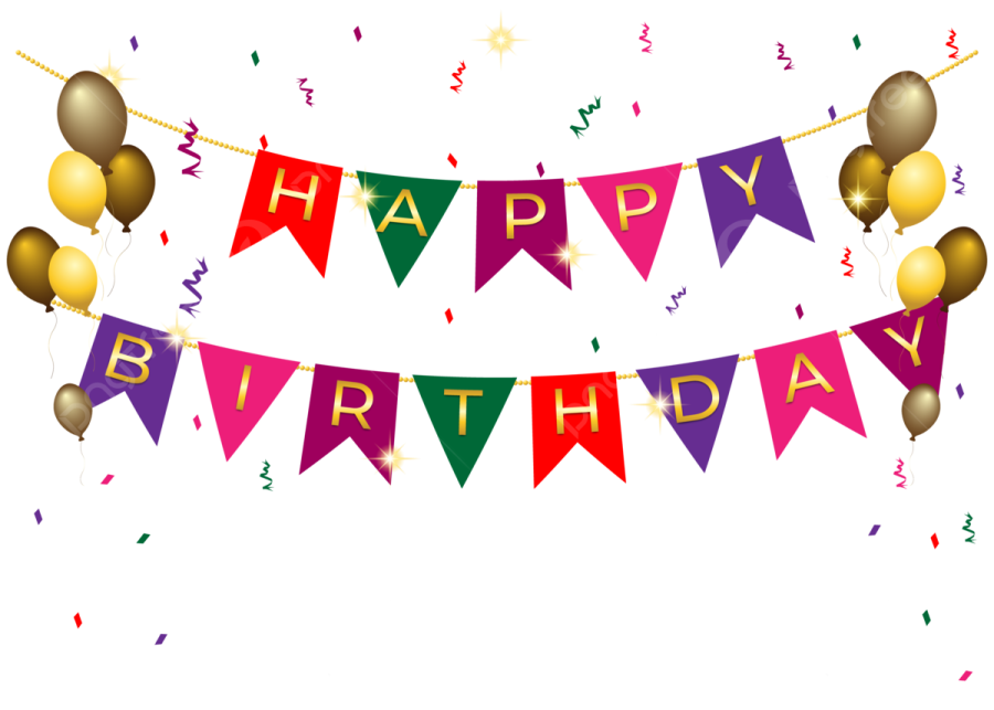 a happy birthday banner with balloons and streamers