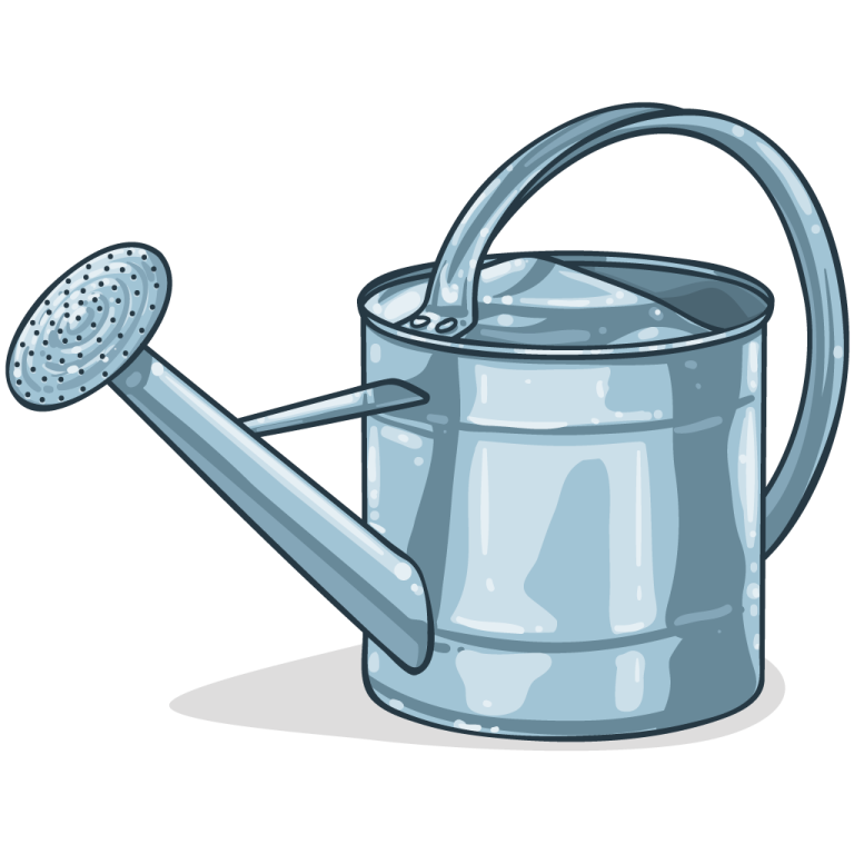 a watering can with a metal handle