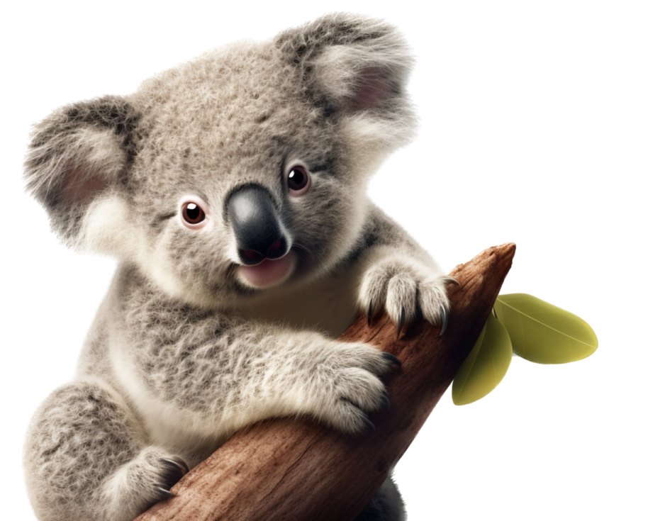 a baby koala is sitting on a tree branch