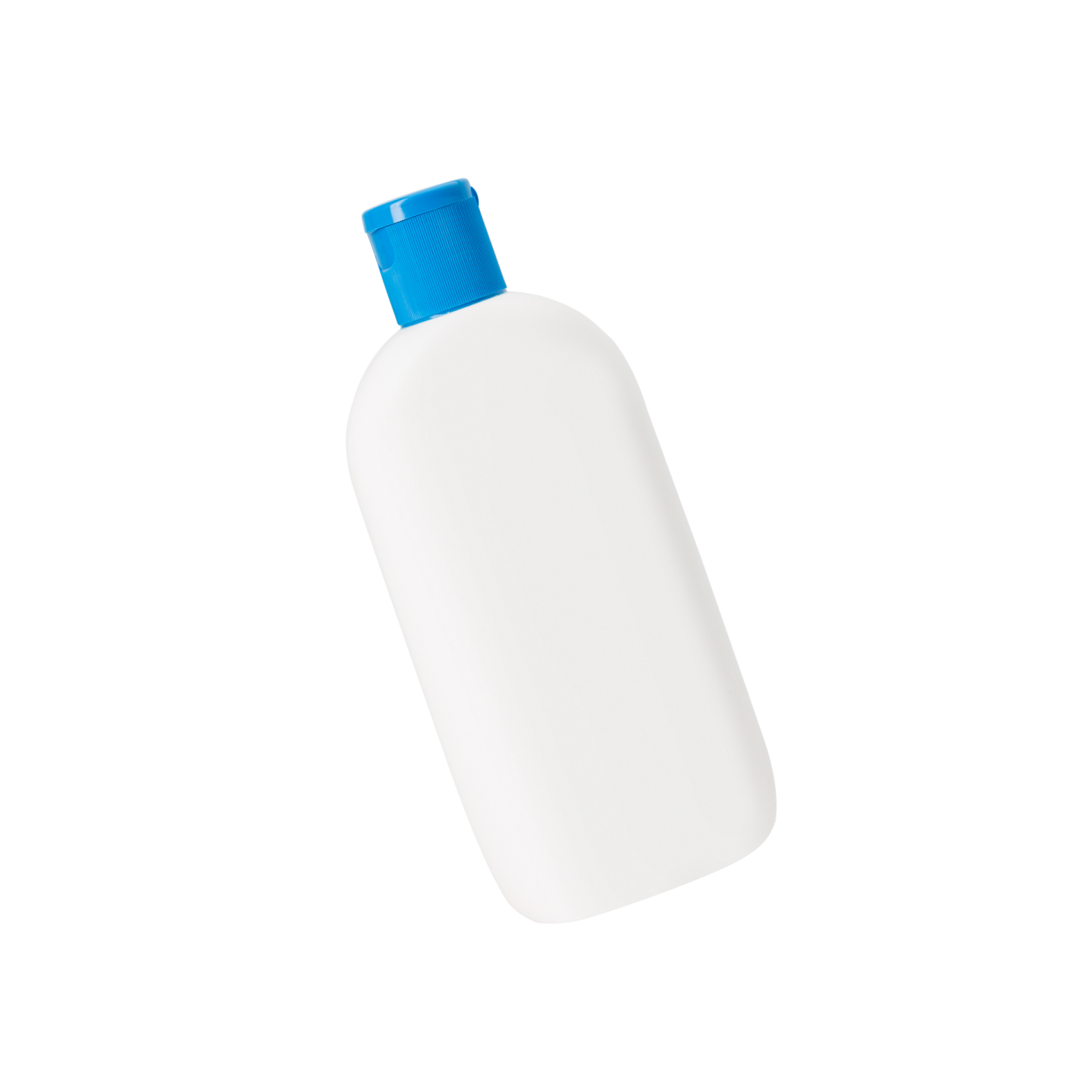 a white plastic bottle with a blue cap