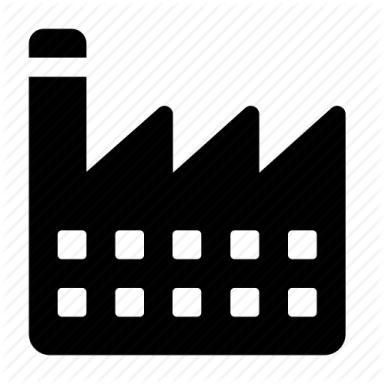 a black and white icon of a factory