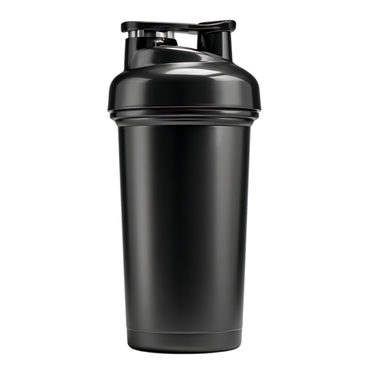 a black shaker bottle on a white background