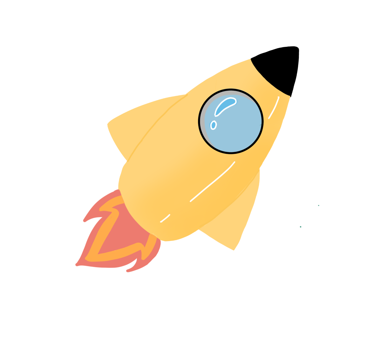 a yellow rocket with a blue eye on it