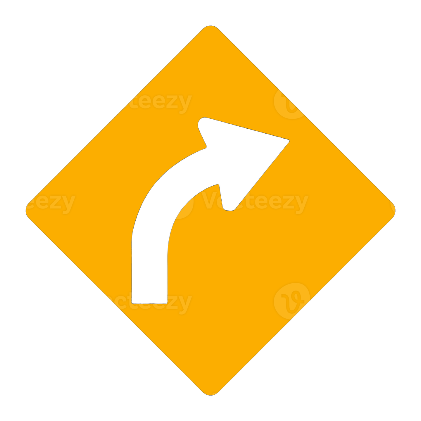 a yellow and black road sign with an arrow